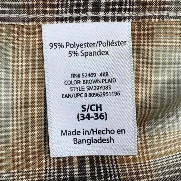 Swiss Tech Mens Small Beige Brown Plaid Short Sleeve Snap Button Western - Picture 7 of 10